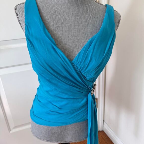 Y2K 100% Silk Draped V Neck Going Out Top Brooch Detail Britney Spears - Picture 3 of 8